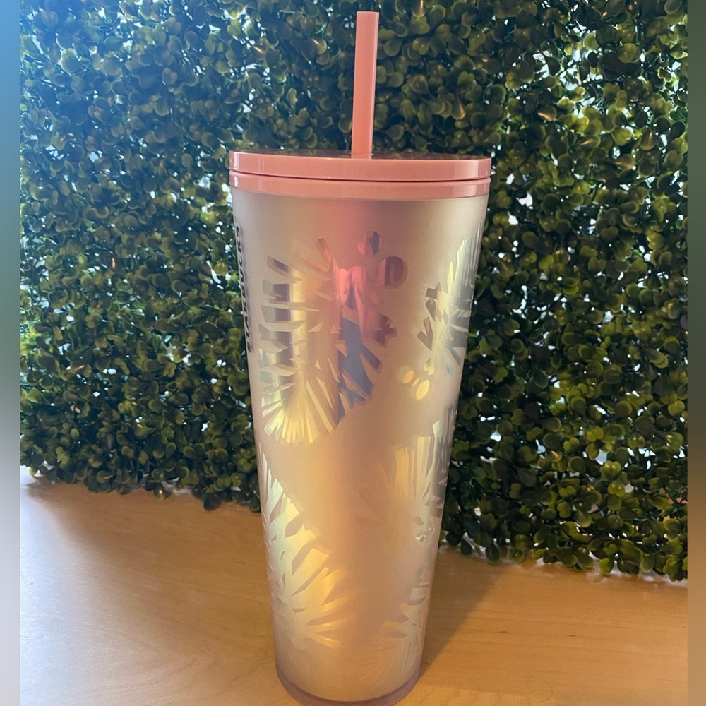 Starbucks Pink Holographic Iridescent Palm Leaf Pinecone Christmas edition venti